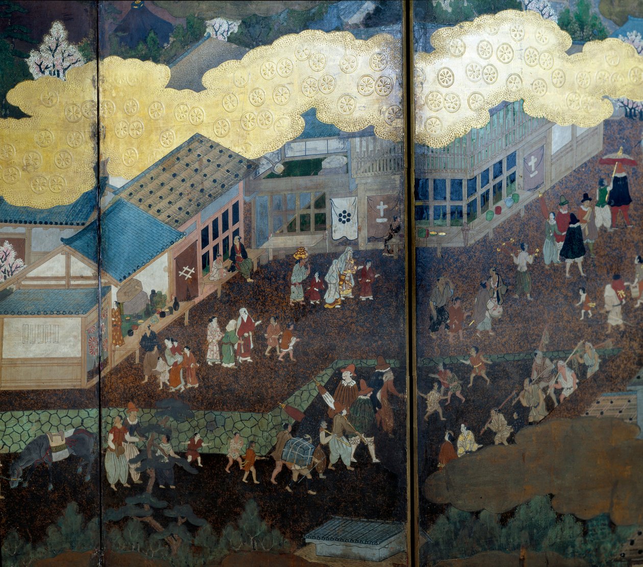 Portuguese screen: a representation of the arrival of Portuguese Jesuit missionaries in Japan in the 16th century by Japanese School