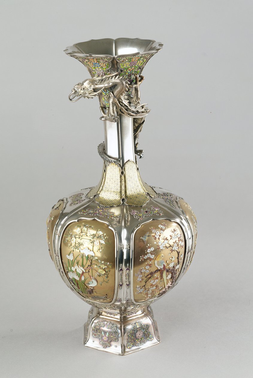 Silver, gilt and enamel shibayama vase, late 19th century by Japanese School