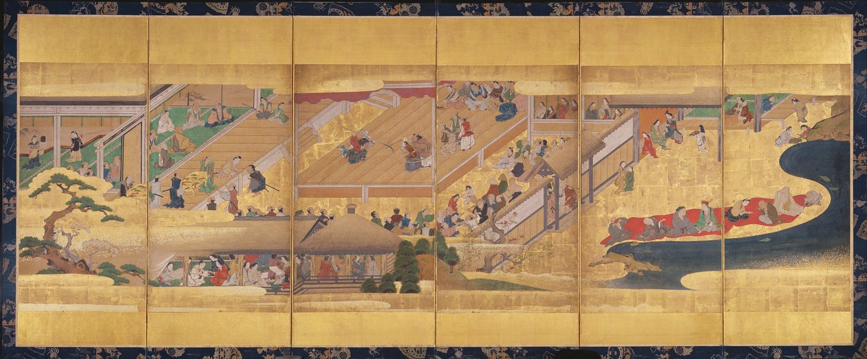 Six Fold Screen with the Noh Play Funa-Benkei, c.1660 by Japanese School