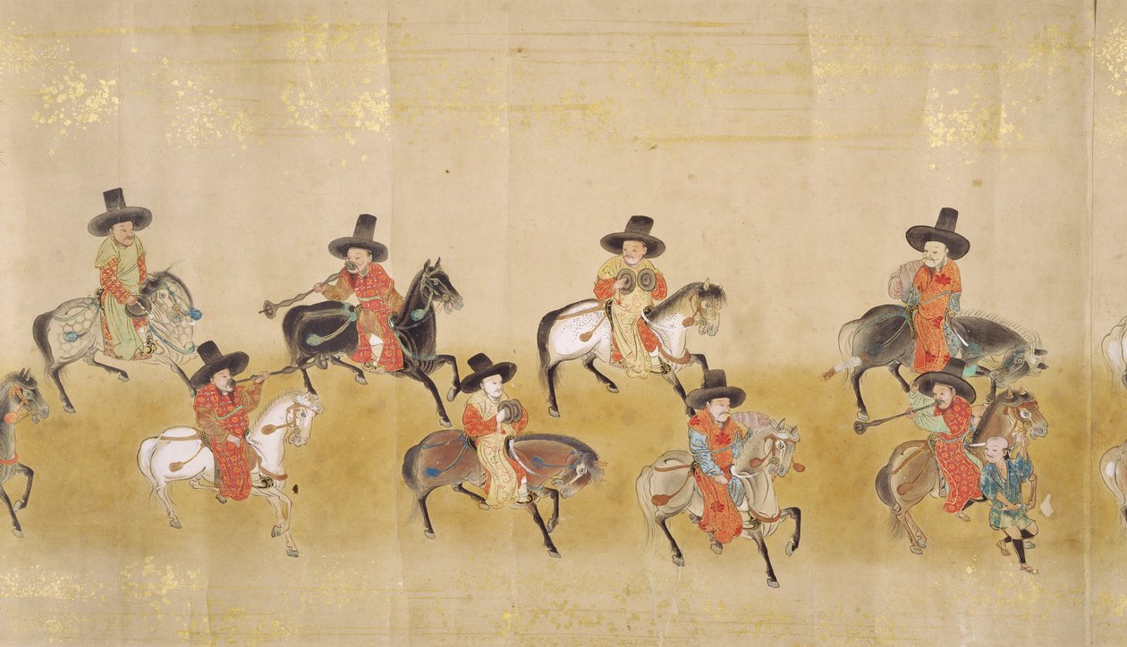 Sixth Korean Embassy to Japan in Meireki 1 at the time of Tokugawa Ietsunas succession in 1651, possibly by Kano Masunobu (1625-94) (detail) by Japanese School