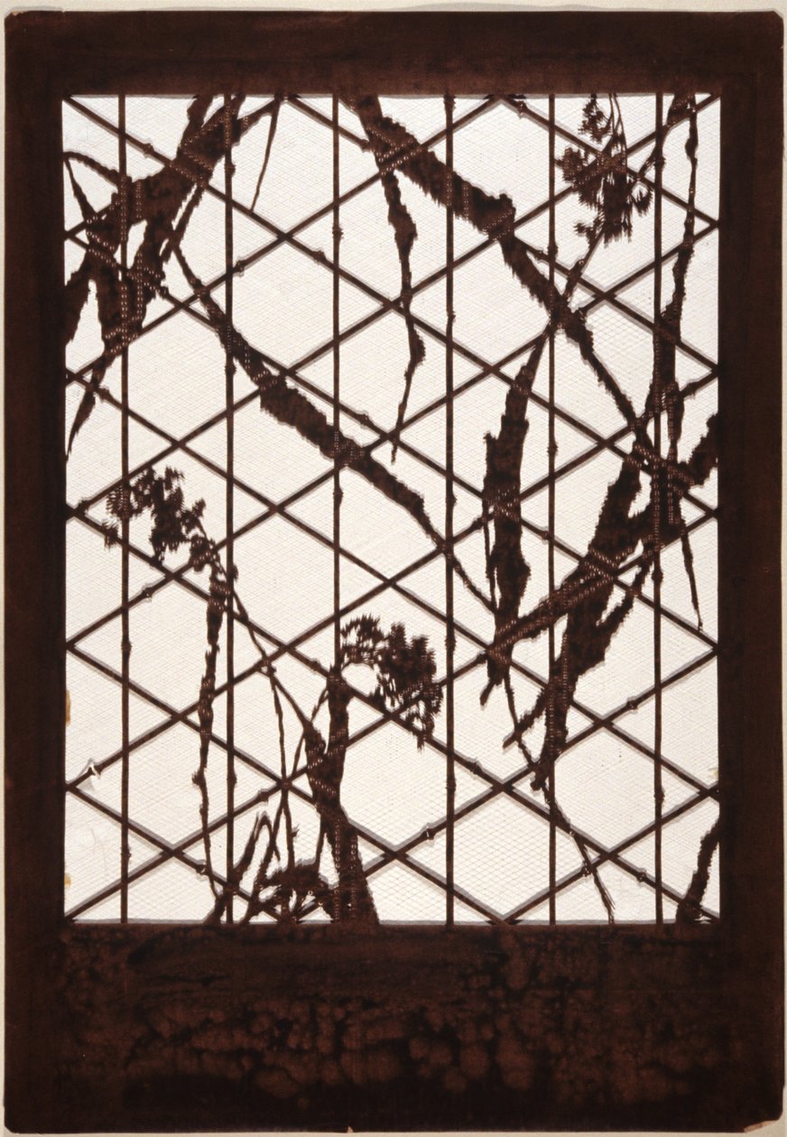 Stencil: Grain, Bark and Branches on Bamboo Trellis by Japanese School