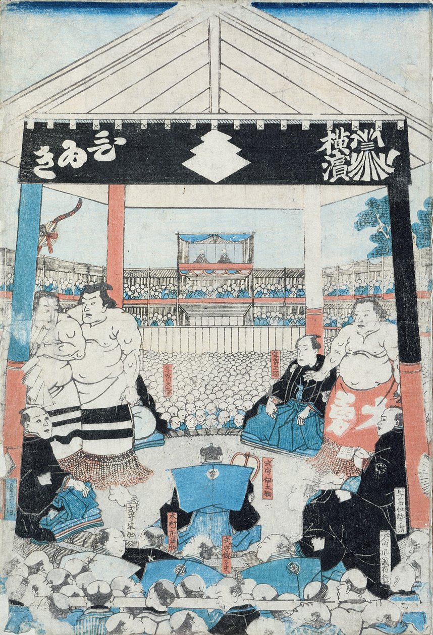 Sumo Wrestlers About to Begin a Match by Japanese School