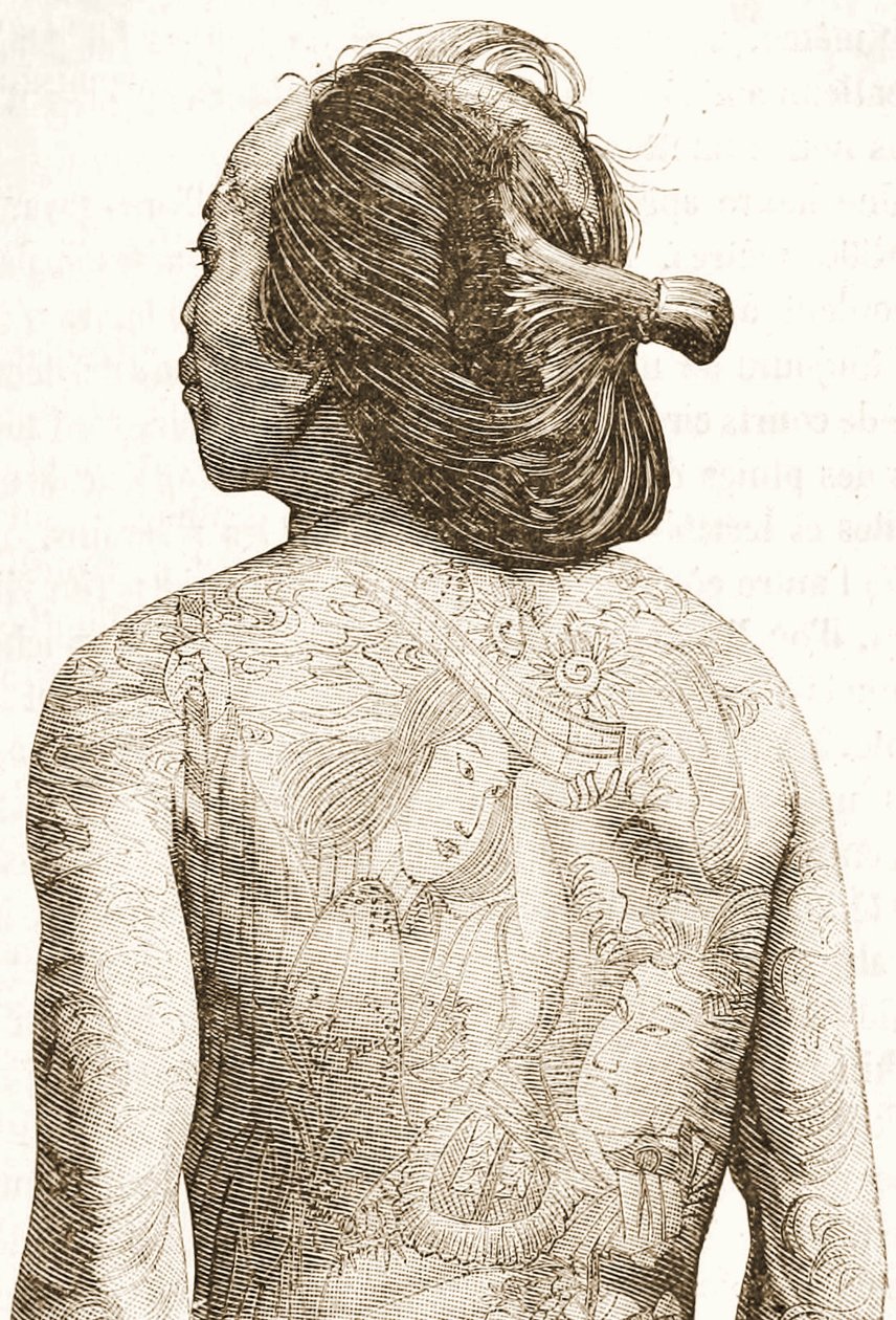 Man with traditional Japanese Irezumi tattoos, c.1880 by Japanese School