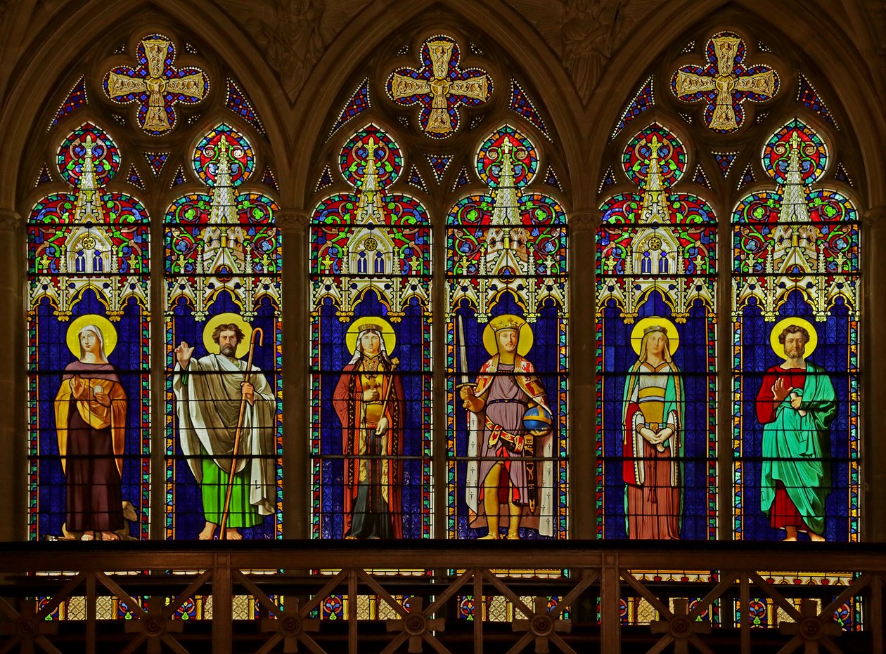 Window Depicting Six Figures by Ingres with Architectural Surround by Viollet le Duc by Jean Auguste Dominique Ingres