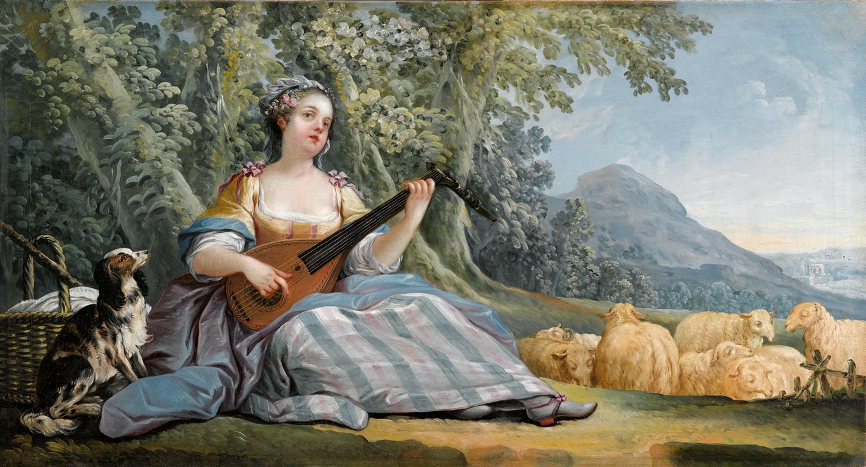 A Shepherd Girl Playing the Mandolin by Jean Baptiste Huet