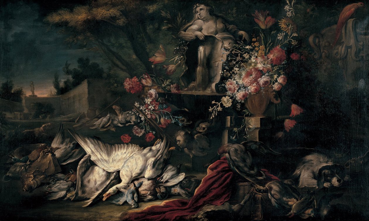 Still Life with Shooting Gear and Flowers I by Jean Baptiste Oudry