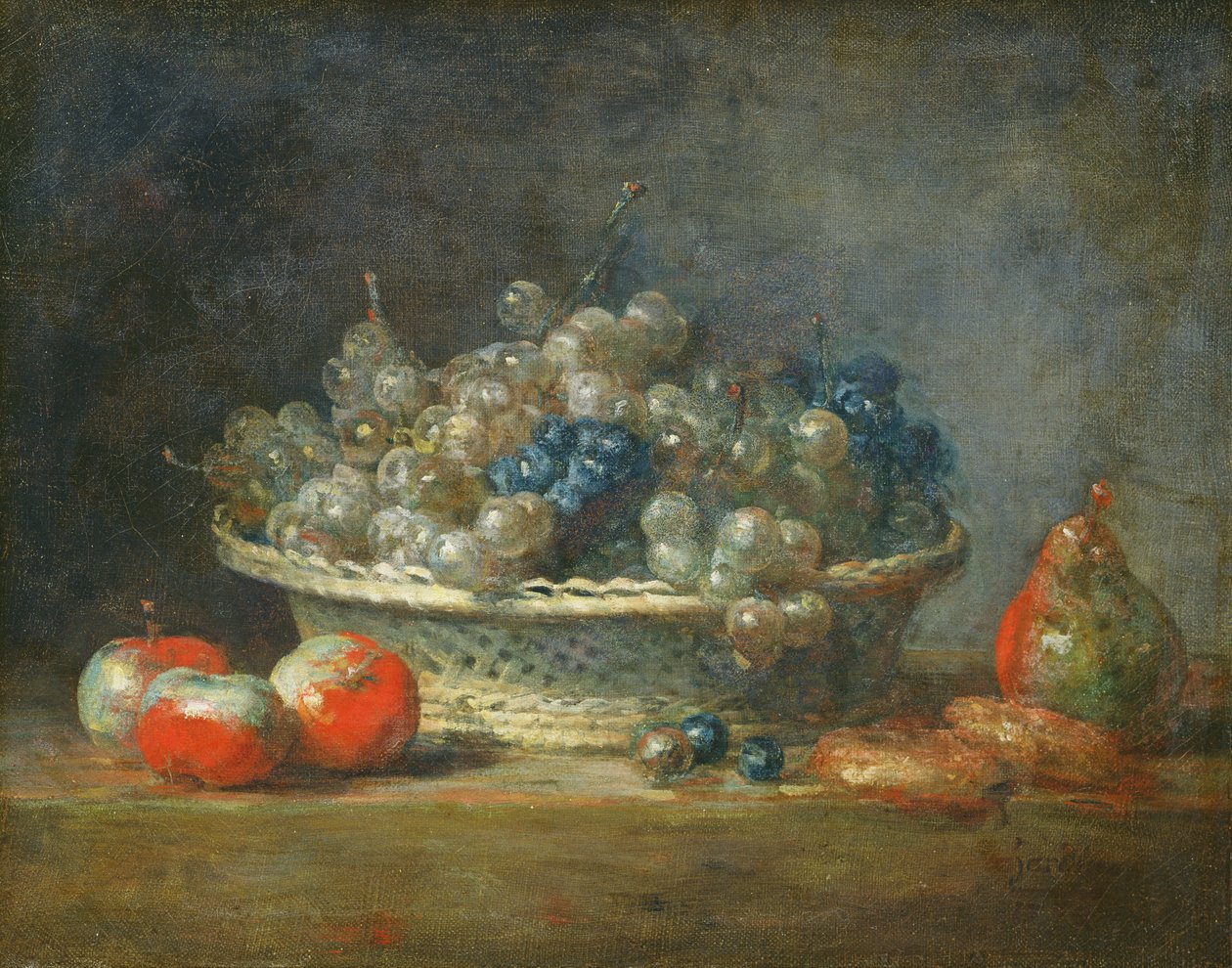 Still Life: Grape Basket with Three Apples, a Pear and Two Marzipans, 1764 by Jean Baptiste Simeon Chardin