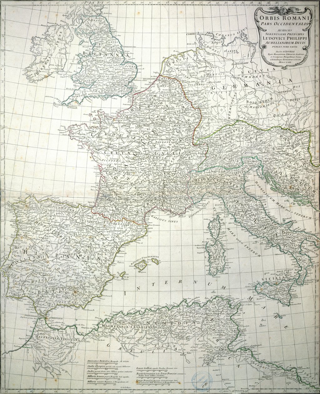 Map of the Western Part of the Roman Empire by Jean Baptiste d