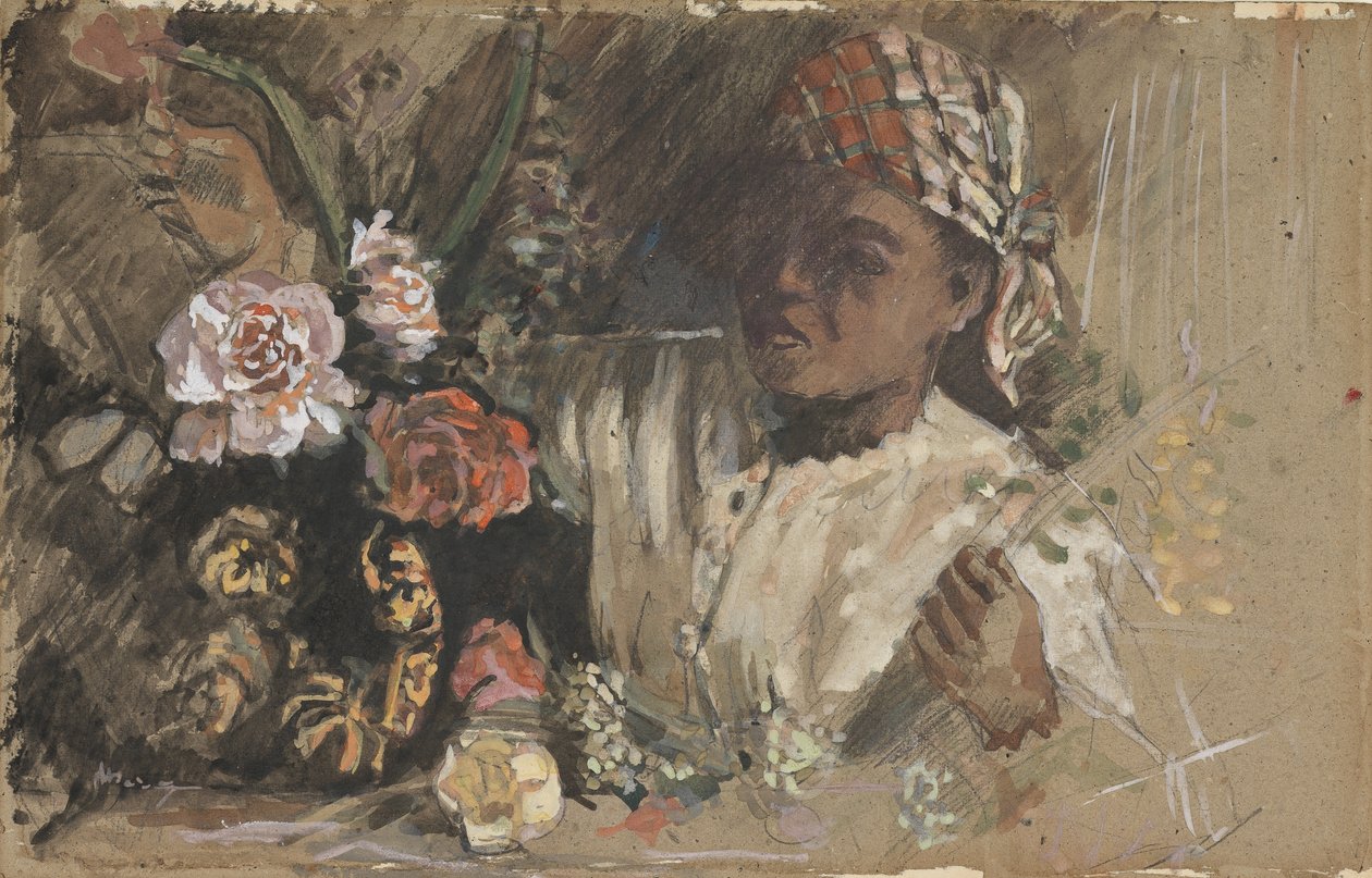 Black Woman with Peonies, c.1870 by Jean Frederic Bazille