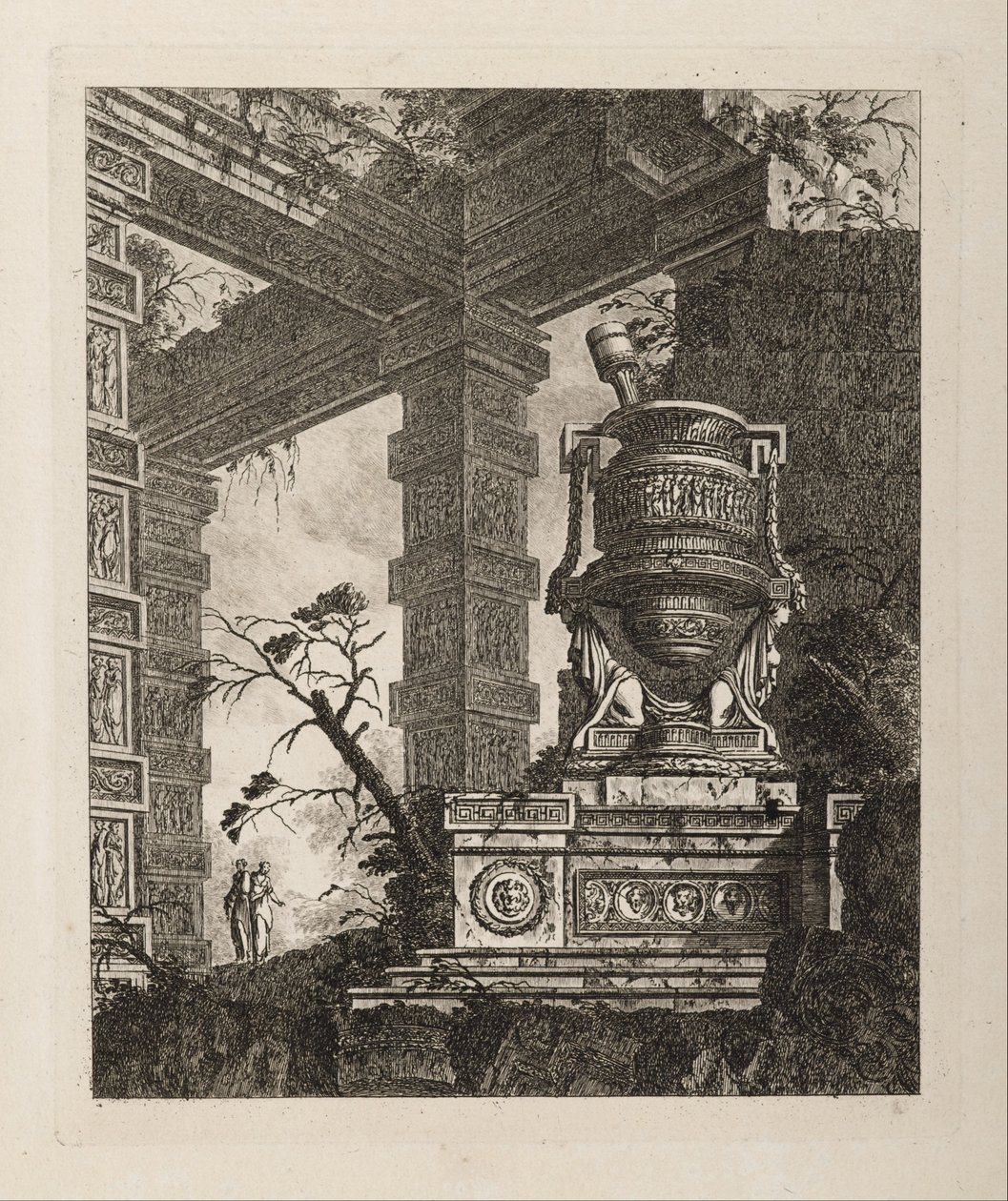 Architectural Fantasy with Monumental Mortar, Plate 2 from Vasi by Jean Laurent Legeay