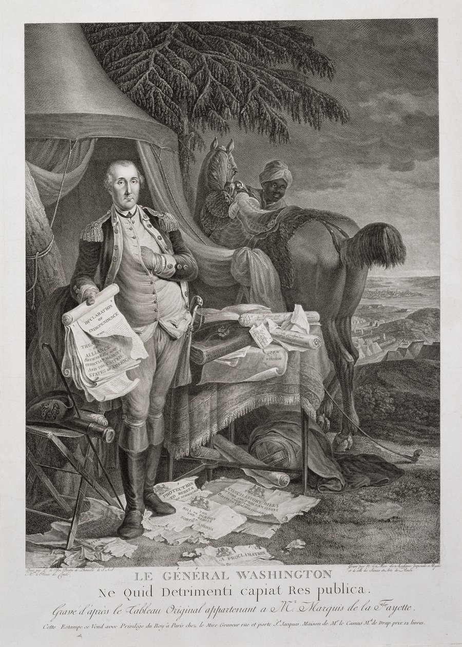 General Washington, Ne Quid Detrimenti capiat Res publica, engraved by Noël Le Mire by Jean Baptiste (after) Le Paon