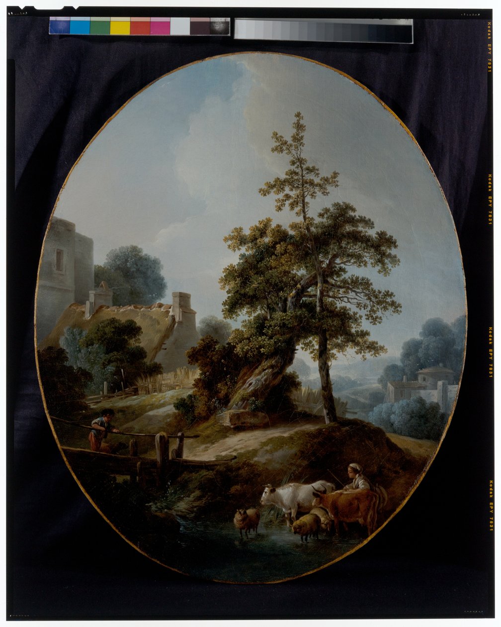Landscape With A Young Boy and A Shepherdess With Cows and Sheep by Jean Baptiste Huet