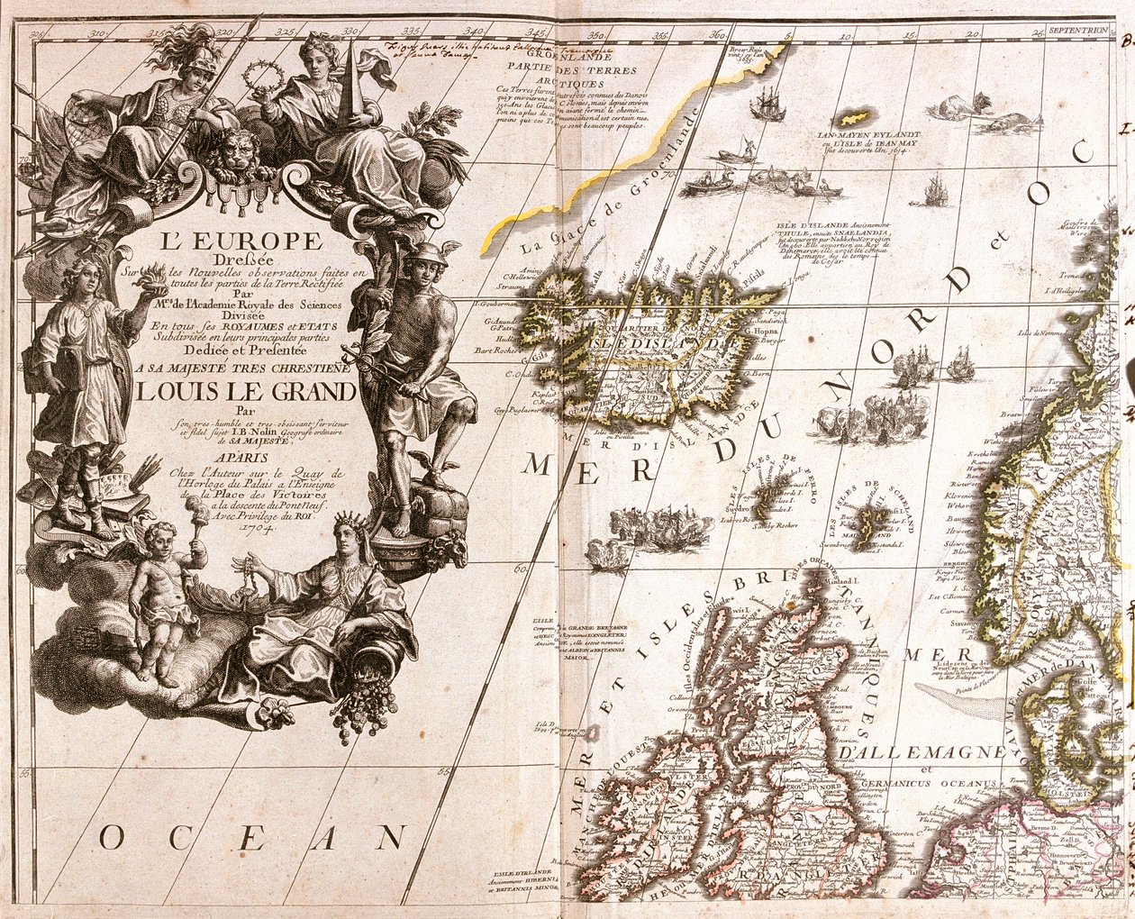 Island, Ireland and large part of Great Britain (except south) by Jean Baptiste Nolin