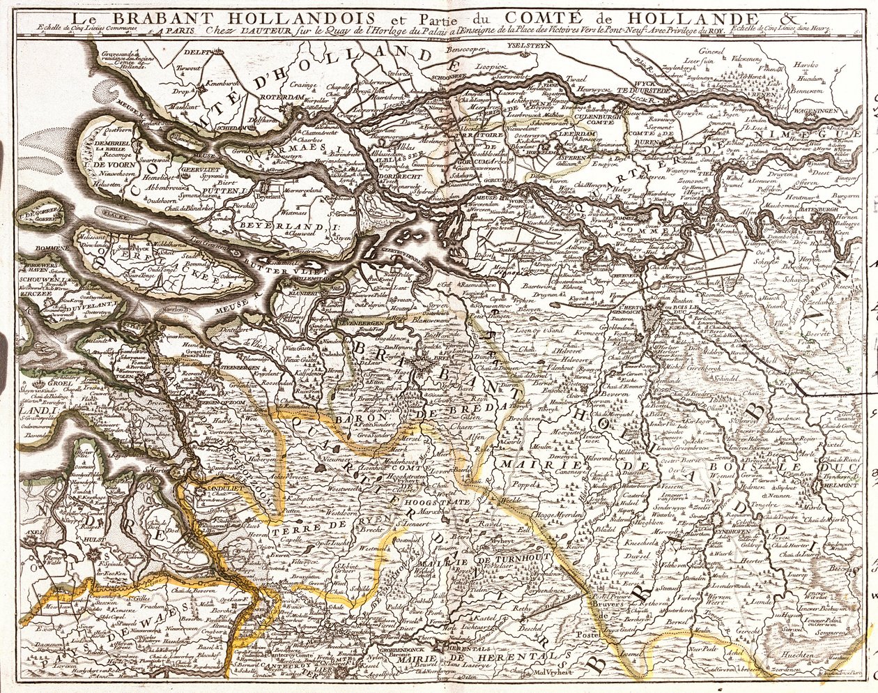 Map of Dutch Brabant (or North Brabant) and part of the County of Holland (Netherlands) by Jean Baptiste Nolin