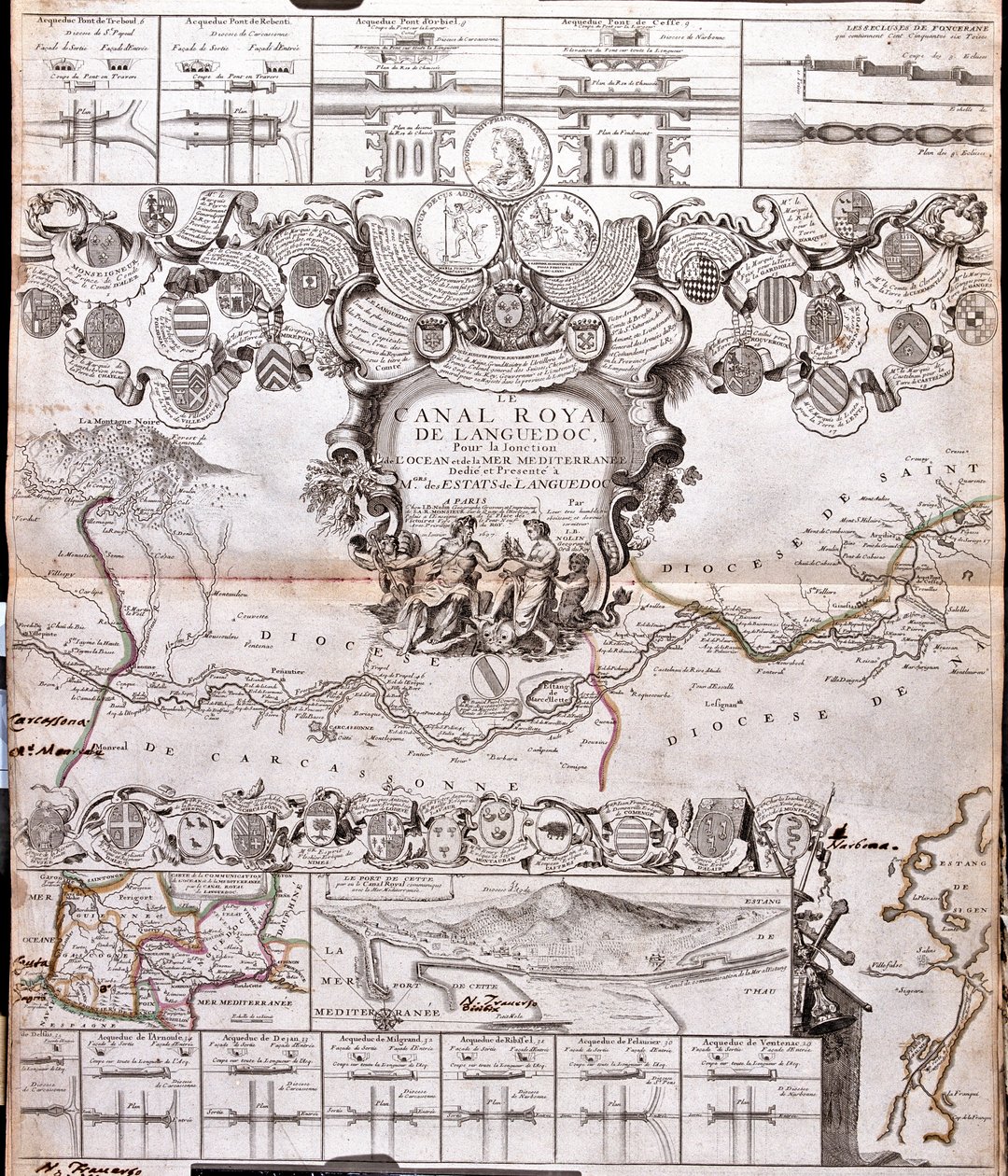 Project for the construction of a channel of communication between the Atlantic ocean and the Mediterranean sea, inclusive part approximately between Pexiora and Ouveillan; in the region of Languedoc-Roussillon, France by Jean Baptiste Nolin