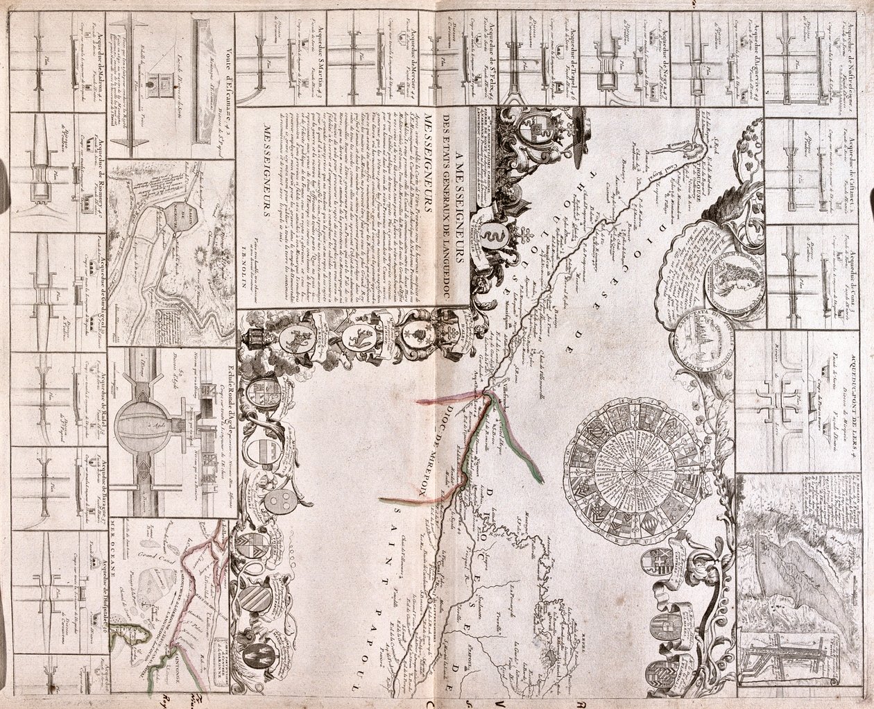 Project for the construction of a channel of communication between the Atlantic Ocean and the Mediterranean Sea, including part approximately between Toulouse and Pexiora; in the regions of Midi-Pyrenees and Languedoc-Roussillon, France by Jean Baptiste Nolin