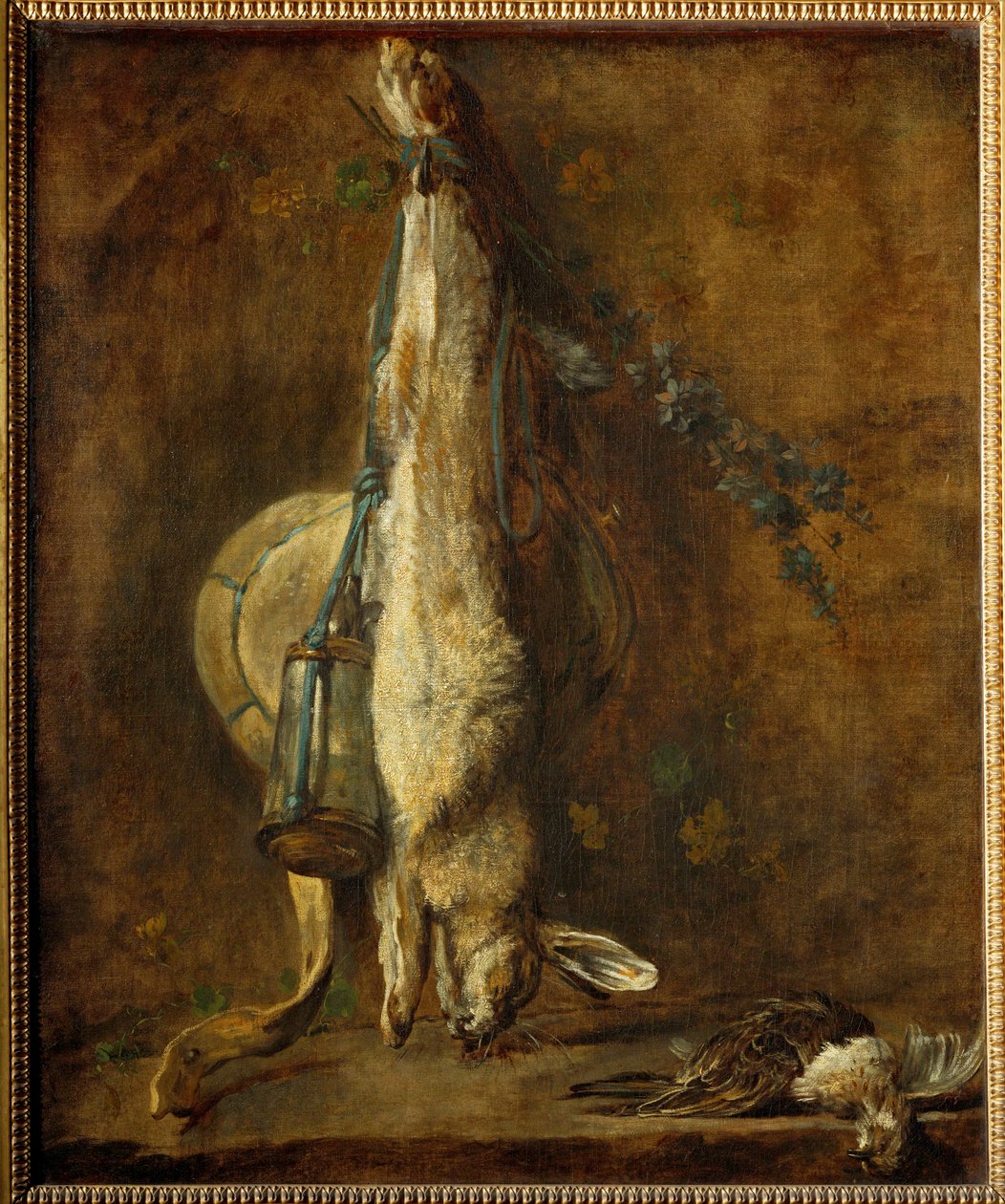 Dead Hare, a Game Bag and Powder Flask by Jean-Baptiste Simeon Chardin
