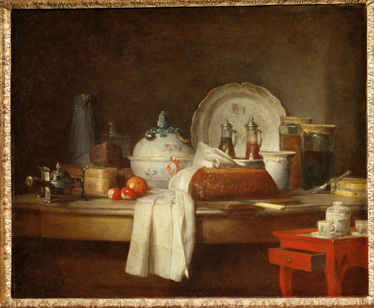 The Sideboard; Dessert with Pie, Fruit and an Oil Pot by Jean Baptiste Simeon Chardin