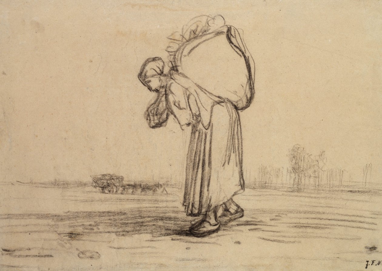 Woman carrying a sack on her back by Jean Francois Millet