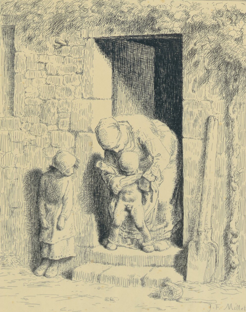 Maternal Precaution by Jean-Francois Millet