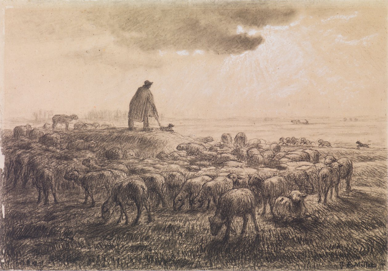 Sheep and Shepherd by Jean-Francois Millet