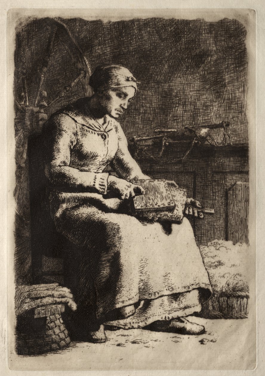 Woman Carding Wool by Jean-Francois Millet
