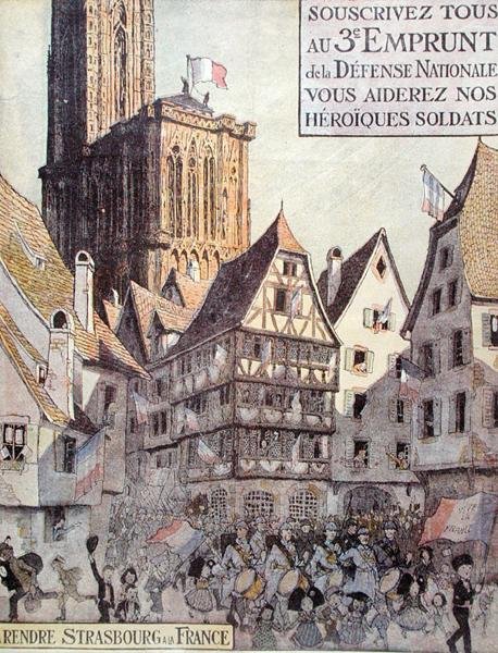 Poster advertising the Third National Defence Loan, issued in aid of Alsace, World War One by Jean Jacques Waltz