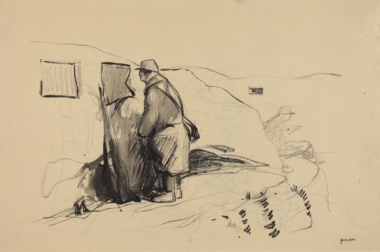 a) In the Trenches (recto); b) Study for In the Trenches (verso) by Jean-Louis Forain