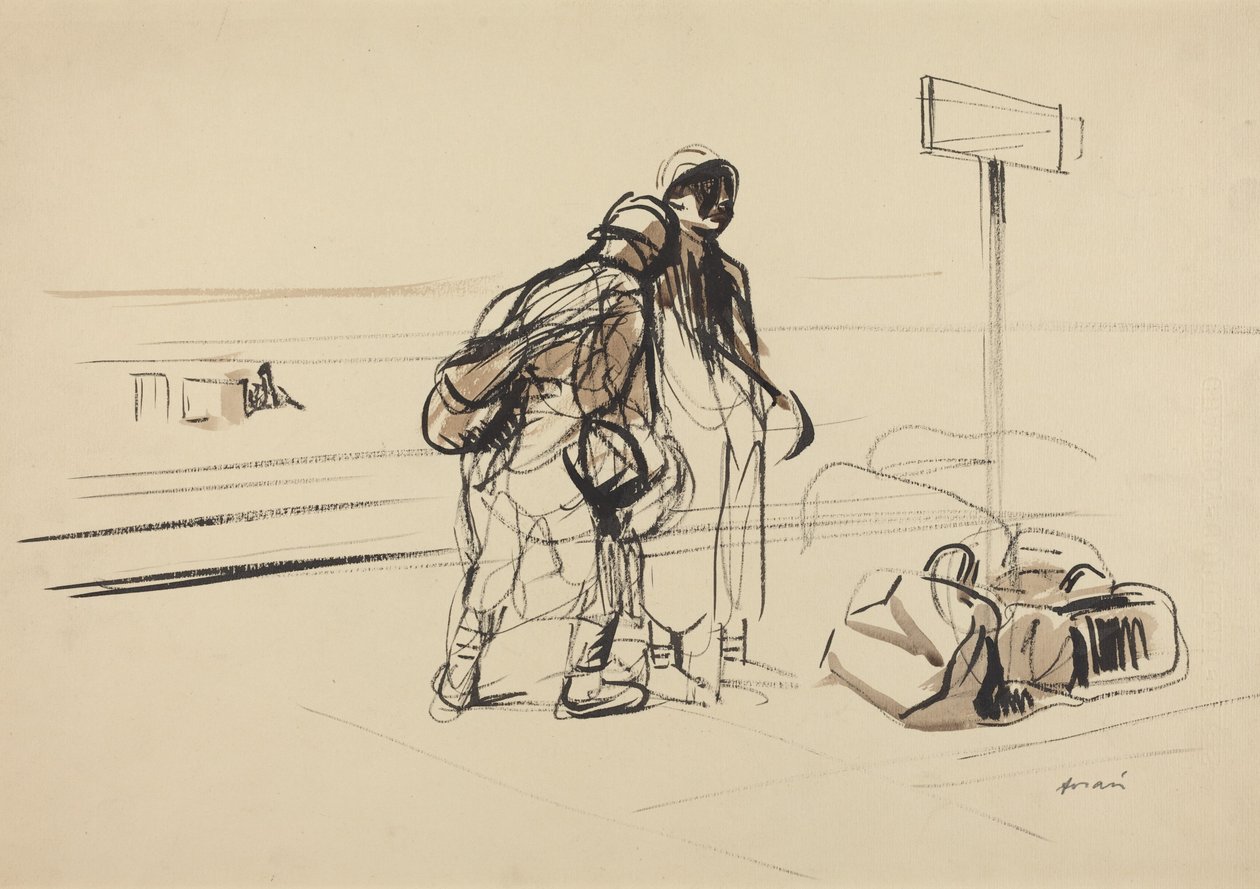 a) Two French Soldiers near a Notice Board (recto); b) Nursemaid and Children with Horse or Donkey (verso) by Jean-Louis Forain
