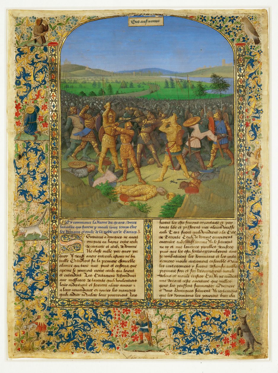 A battle between Romans and Carthaginians, probably the battle of Cannae by Jean (style of) Fouquet
