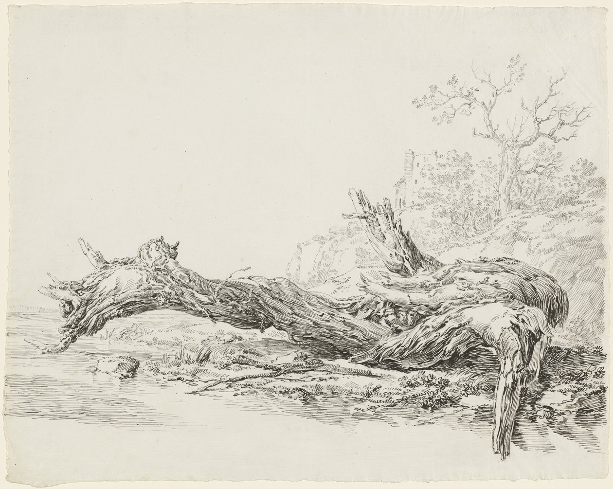 An Ancient Tree Fallen Beside a Stream by Jean Antoine Constantin