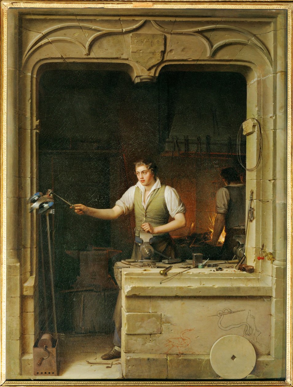 A Locksmith Tries to Make a Jay Bite His Ratchet by Jean Antoine Laurent