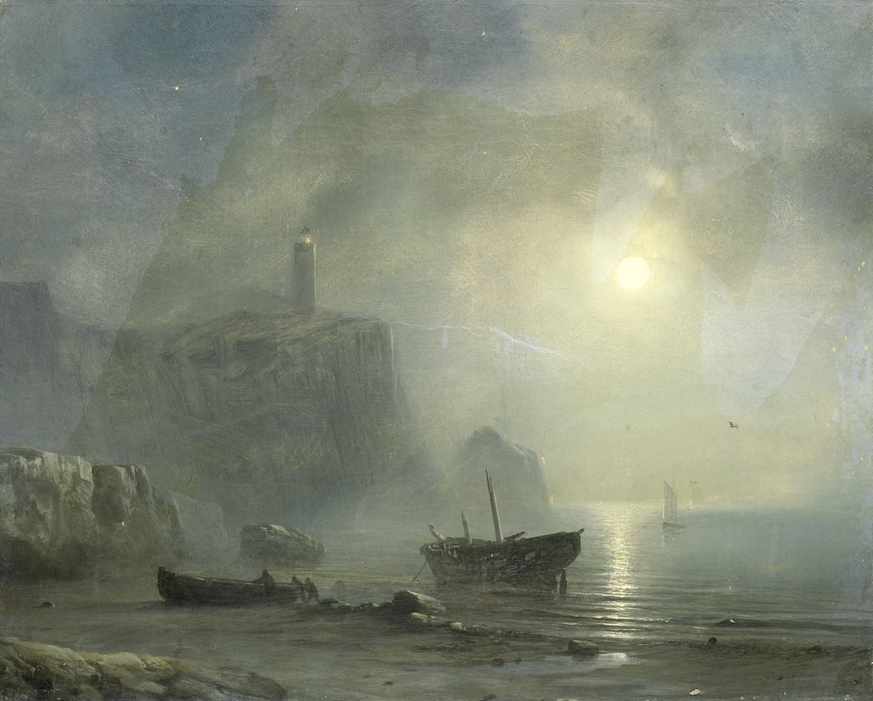 View of a Rocky Coast by Moonlight by Jean Antoine Theodore Gudin