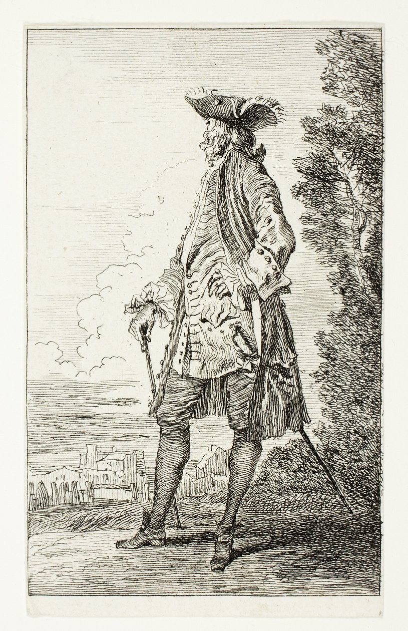 Standing Man with a Hat, Facing Left, from Figures de Modes by Jean Antoine Watteau