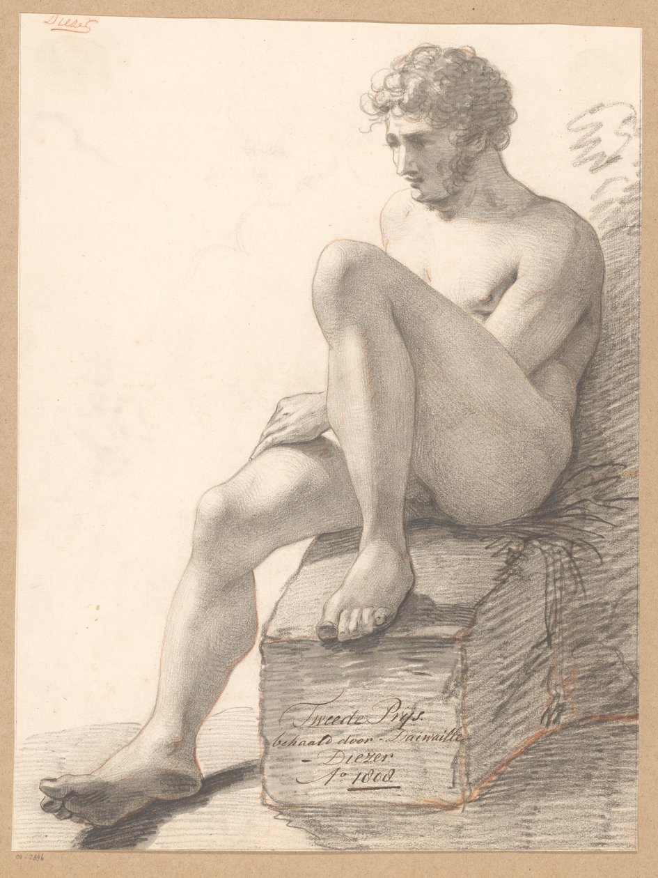 Seated Male Nude Seen from the Front (2nd Prize 1808) by Jean Augustin Daiwaille
