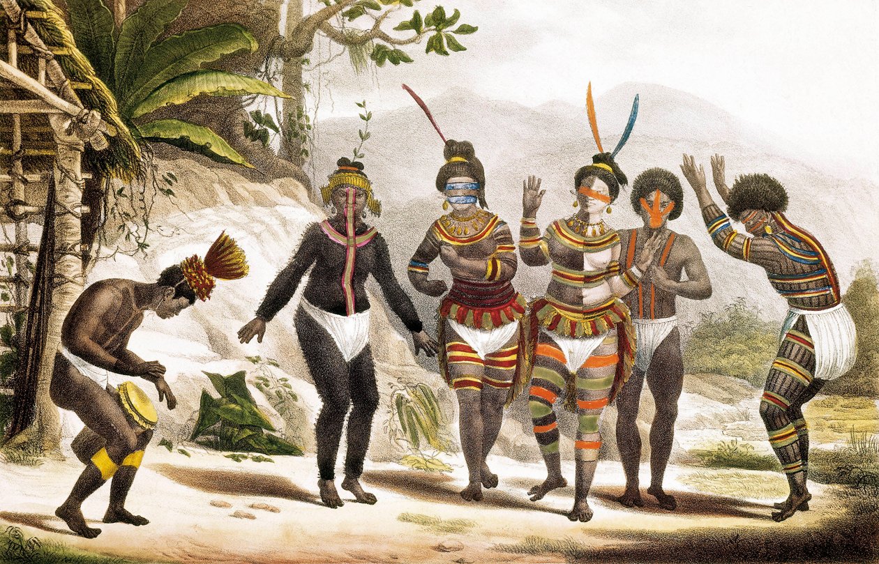 San Jose Mission: Dancing South American Indians, Brazil by Jean Baptiste (after) Debret