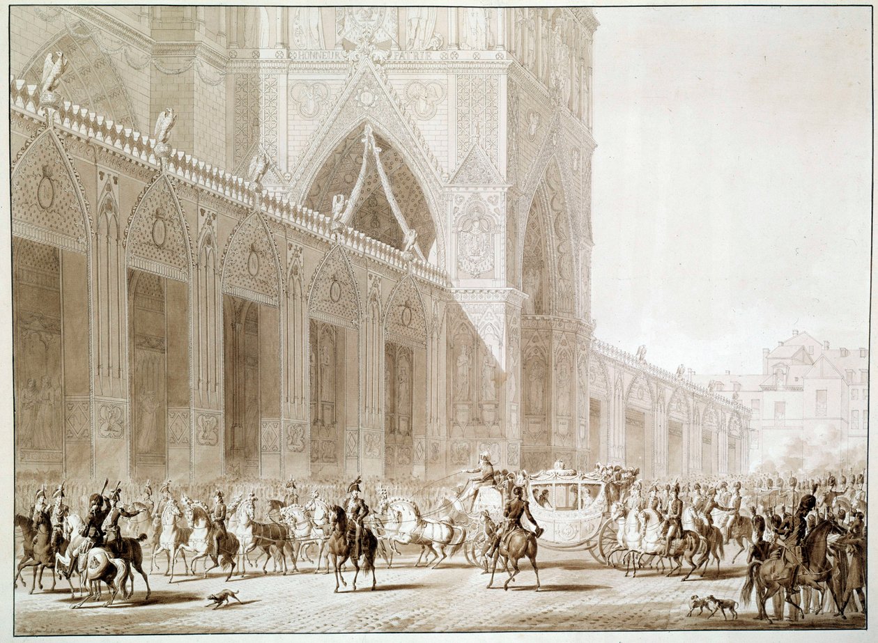 The Arrival in Carriage of Emperor Napoleon I and Empress Josephine de Beauharnais at the Cathedral Notre Dame de Paris on the Day of the Sacred by Jean Baptiste (after) Isabey