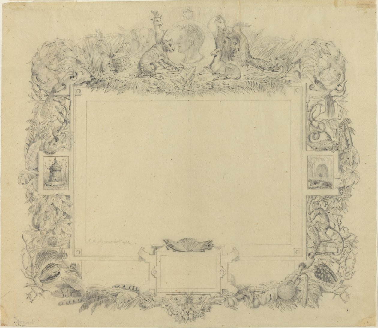 Design for a Border with a Portrait of Baron Cuvier by Jean Baptiste Arnout