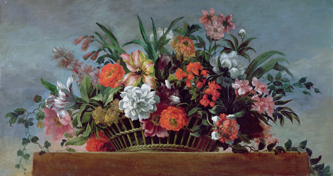 Woven Basket Filled with Flowers by Jean Baptiste Belin de Fontenay