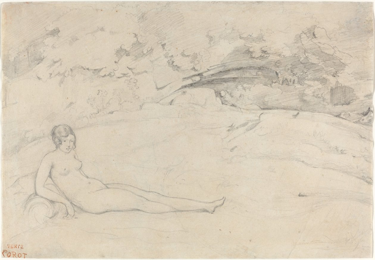 A Nude Reclining in a Landscape by Jean Baptiste Camille Corot