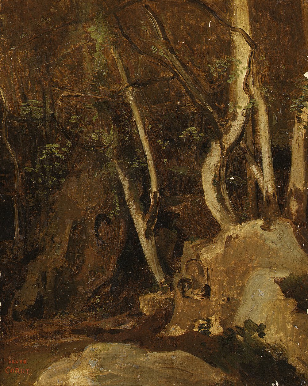 At Civita Castellana, Wooded Rocks by Jean Baptiste Camille Corot