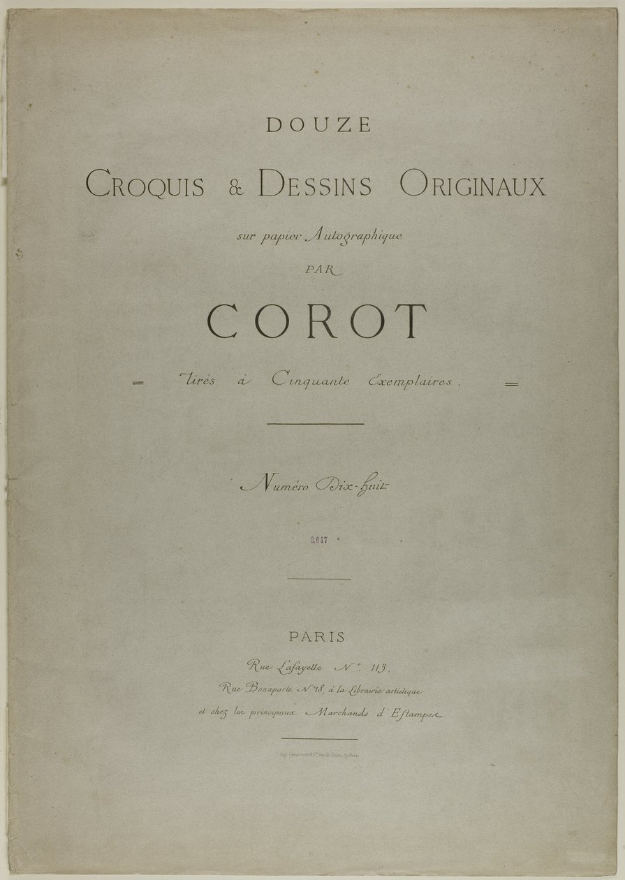 Cover and Text for Album Twelve Sketches and Original Drawings by Jean-Baptiste-Camille Corot