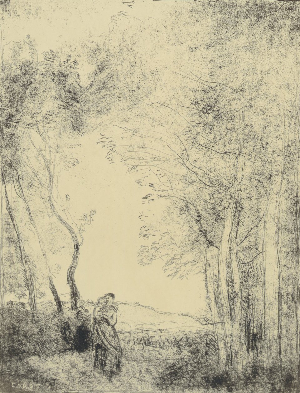 Young Mother at the Edge of a Wood by Jean Baptiste Camille Corot