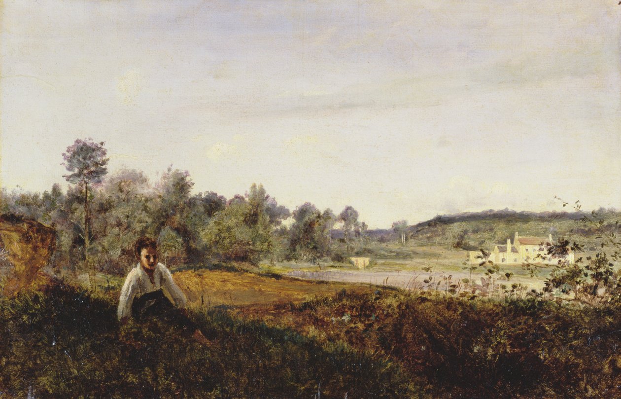 Young Shepherd Sitting by the Pond of Ville d