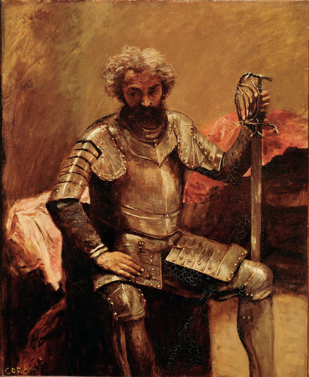Man in armor or Man of arms sitting by Jean Baptiste Camille Corot
