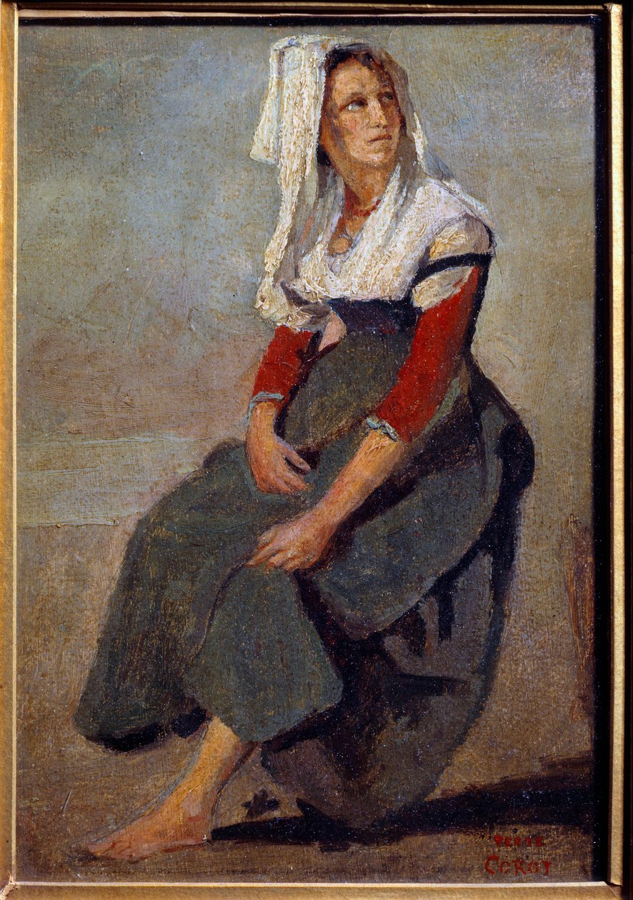 Portrait of the Italian Maria de Sorre, Sitting with the Head Up by Jean Baptiste Camille Corot