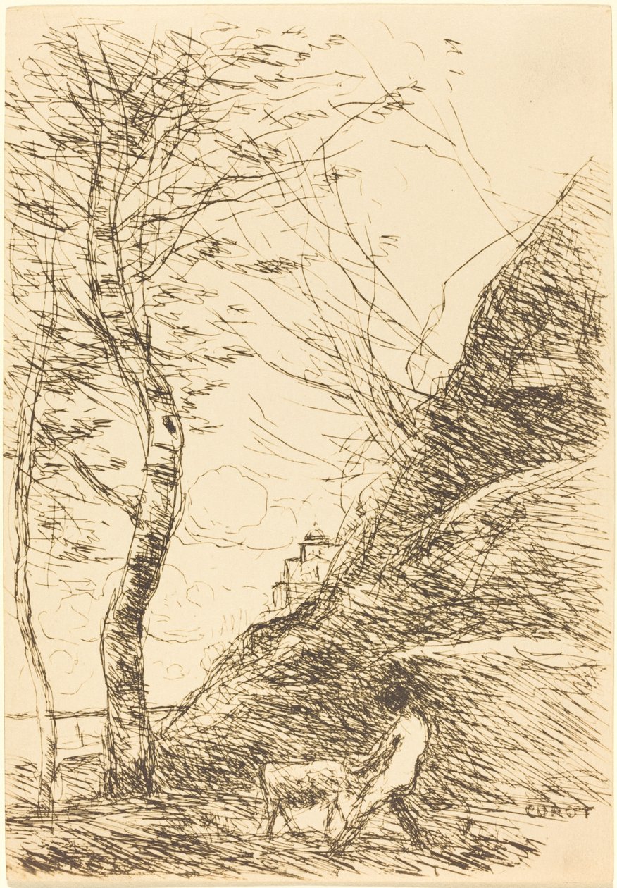 Shepherd Struggling with a Goat by Jean Baptiste Camille Corot