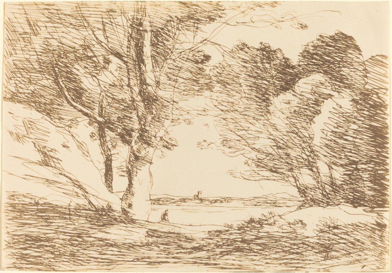 Tower on the Horizon of a Lake by Jean Baptiste Camille Corot