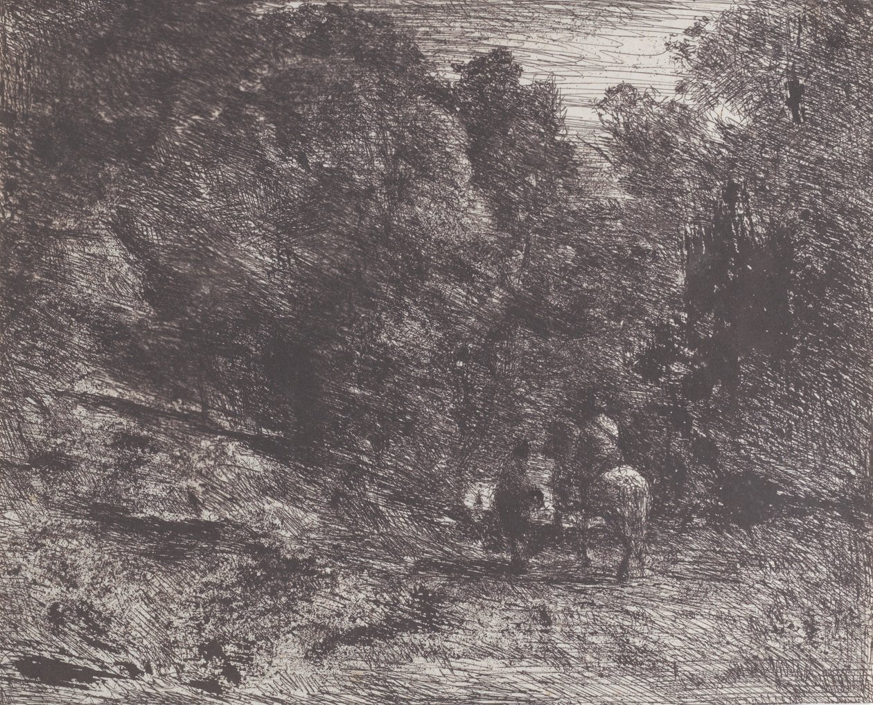 Two Travelers in a Forest by Jean Baptiste Camille Corot