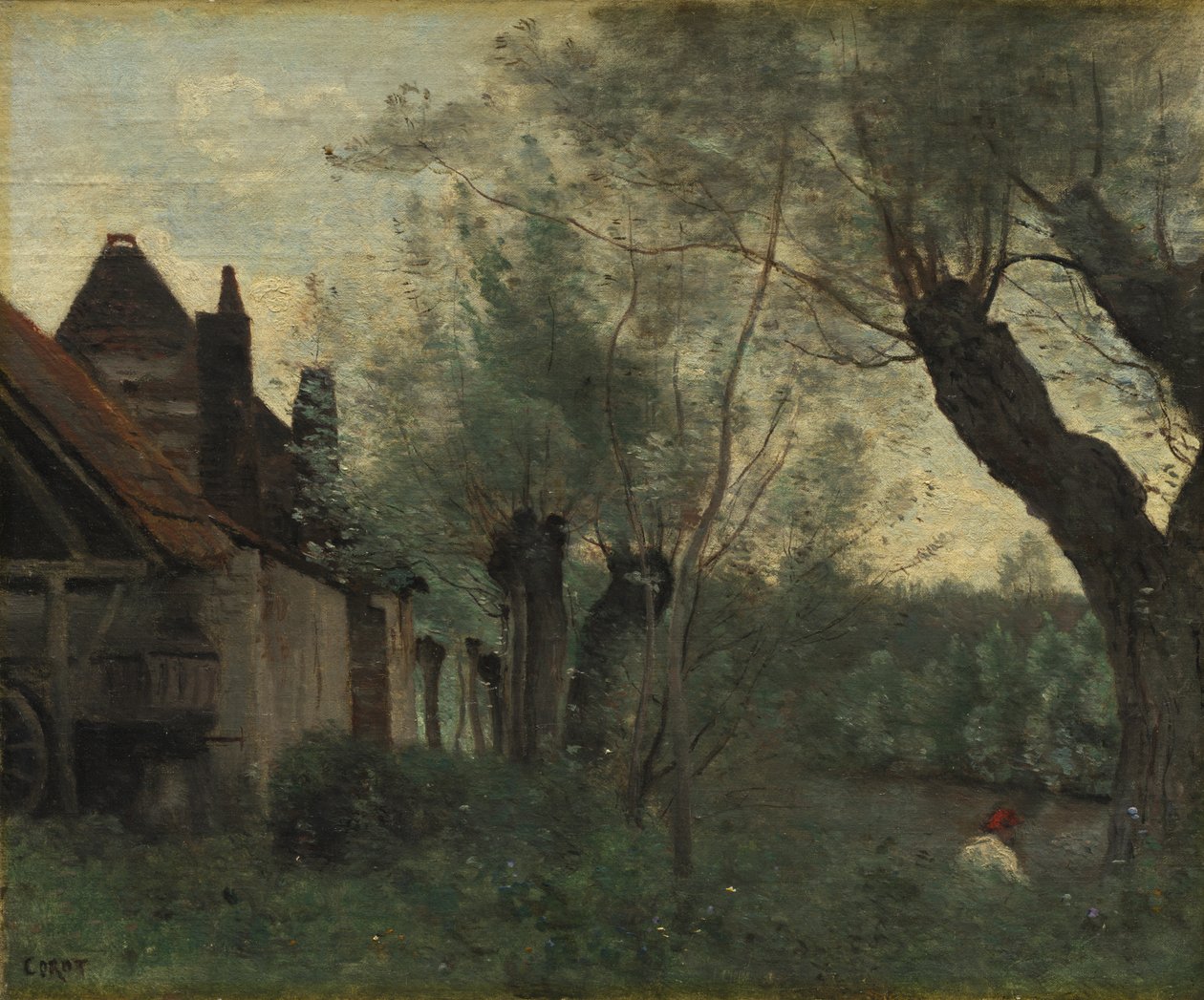 Willows and Farmhouse at Sainte-Catherine-lès-Arras by Jean Baptiste Camille Corot